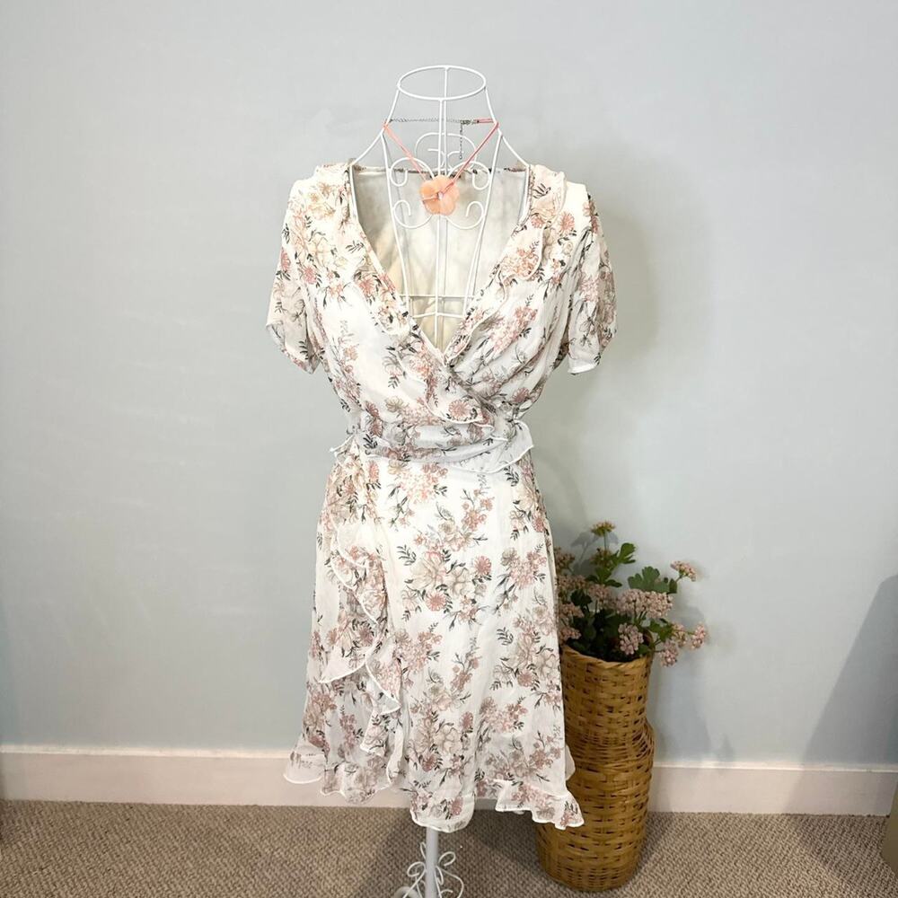 The perfect fairy vintage y2k white & pink floral midi ruffle sundress